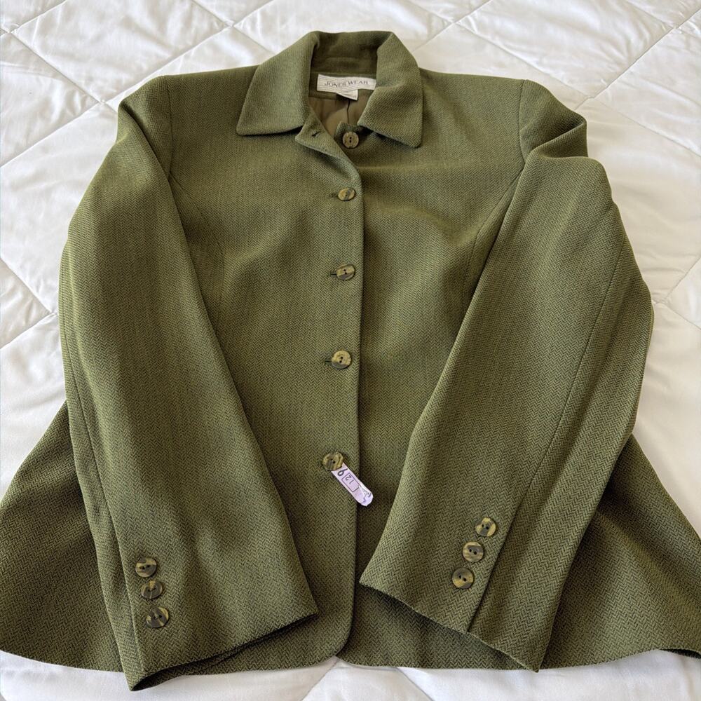 Jones Wear Olive Green Suit Blazer/Jacket Lined Stylish Size 12 - Picture 12 of 14